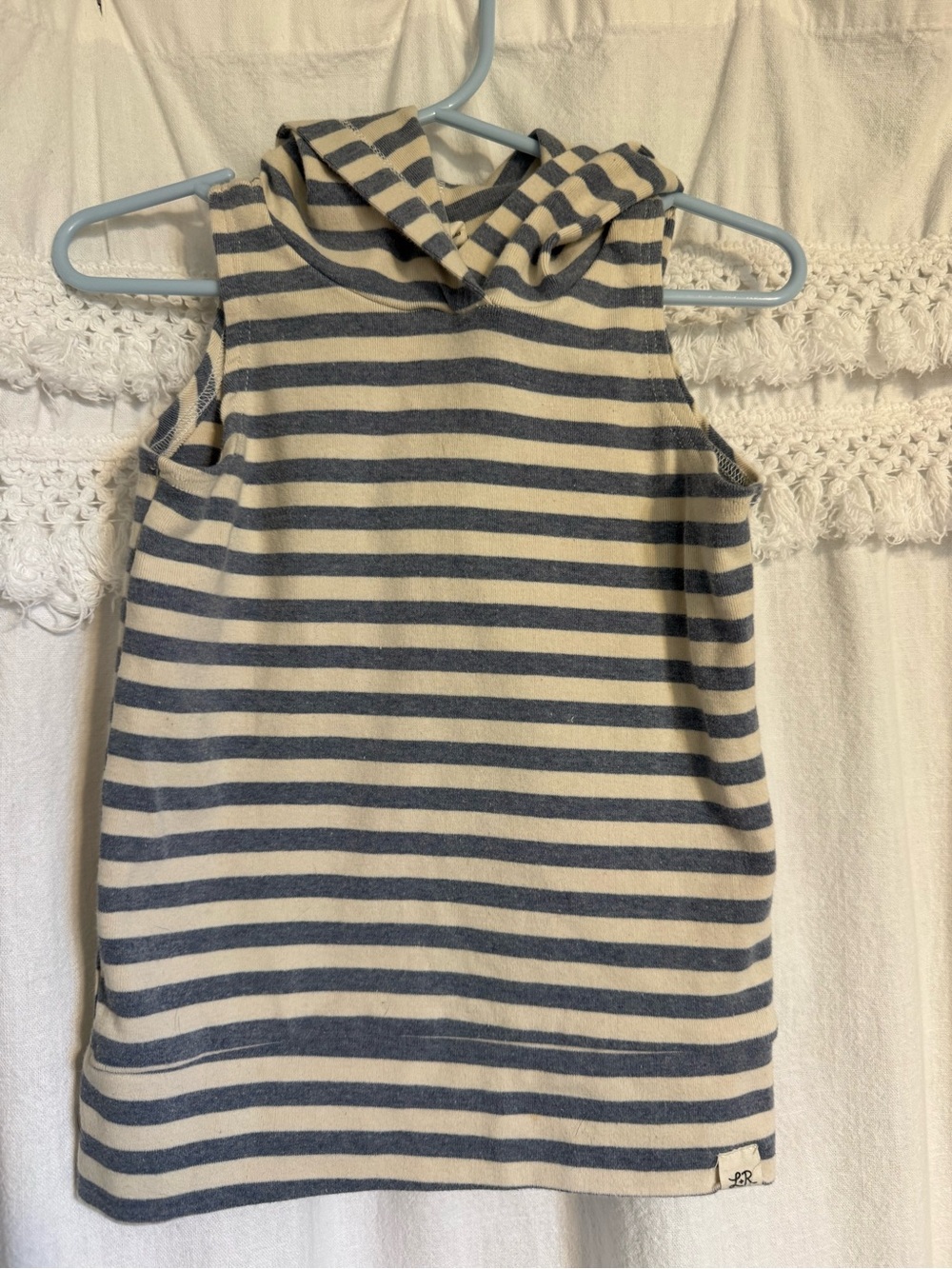 Lulu & Roo Striped Hooded Tank Top - Cream & Navy